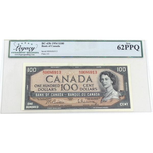 BC-43b 1954 $100 Legacy UNC62 PPQ Beattie-Rasminsky SN: B/J0686913