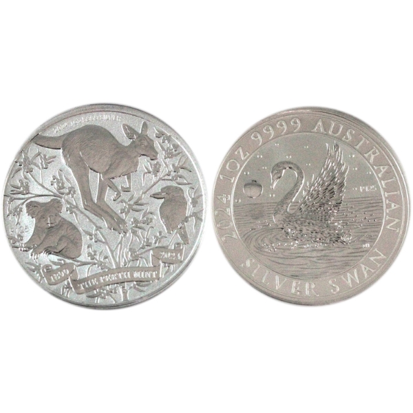 2x 1oz Australia 2024 $1 Perth Mint's 125 Ann. & Swan .9999 Fine Silver Coins. 2pcs (Tax Exempt)