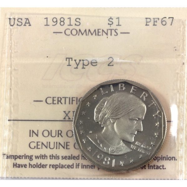 USA 1981-S Anthony Dollar Type 2 ICCS PF67