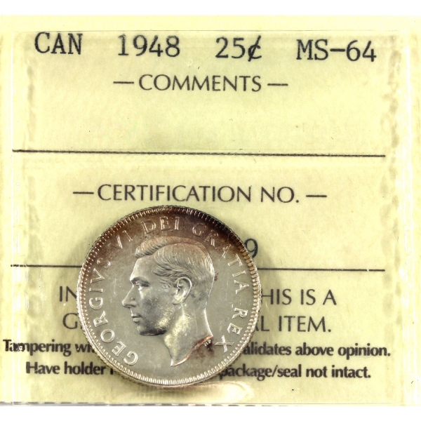 25-cent 1948 ICCS MS64