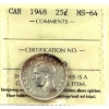 Image 1 : 25-cent 1948 ICCS MS64