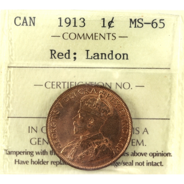 1-cent 1913 ICCS MS65 Red; Landon