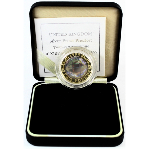 Great Britain 1999 £2 Rugby World Cup Commemorative Sterling Silver Gilded Proof Piedfort Coin
