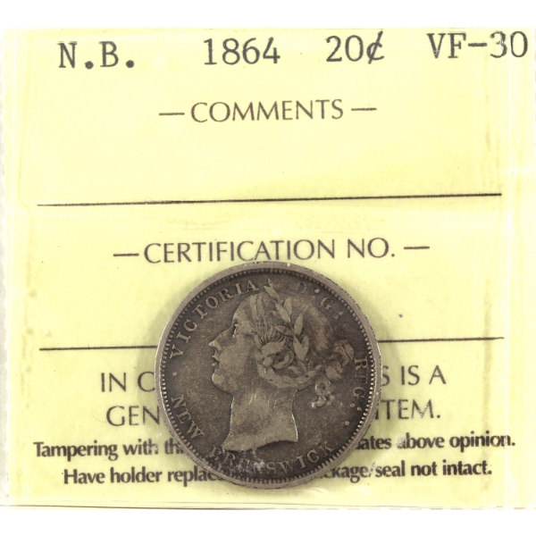 New Brunswick 20-cent 1864 ICCS VF30