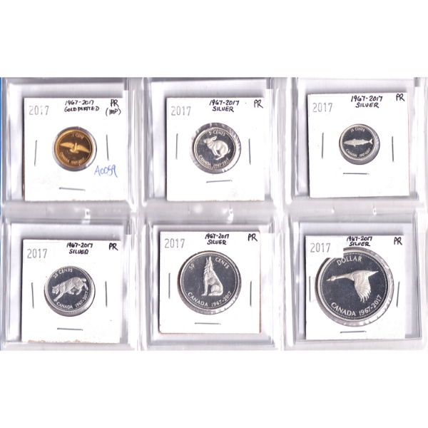 2017 Canada 1967 Centennial Commemorative Fine Silver Proof Set w/ Gold Plated 1-cent. 6pcs 