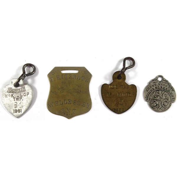 Group Lot of 4x Assorted Tags from Townships within Ontario. 4pcs