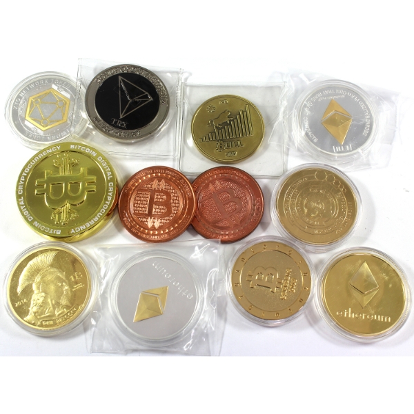 12x Bulk Lot of Cryptocurrency Themed Tokens & Medallions. 12pcs.