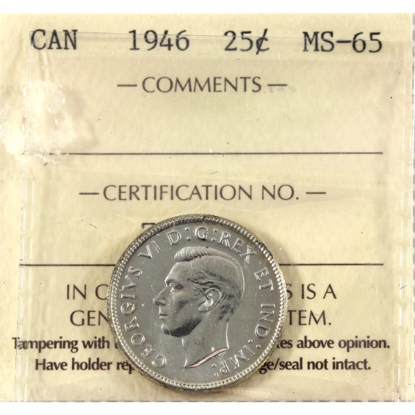 25-cent 1946 ICCS MS65