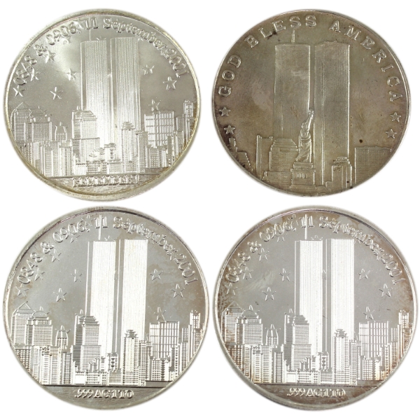 4x 1oz USA 2001 9/11 Memorial .999 Fine Silver Rounds. 4pcs. (Tax Exempt)