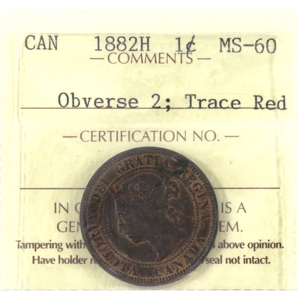 1-cent 1882H Obverse 2 ICCS MS60 Trace Red