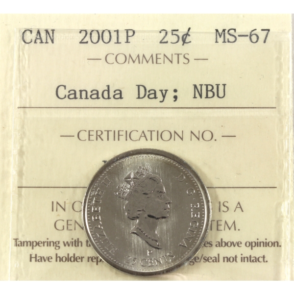 25-cent 2001 Cananda Day NBU ICCS MS67
