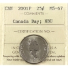 Image 1 : 25-cent 2001 Cananda Day NBU ICCS MS67