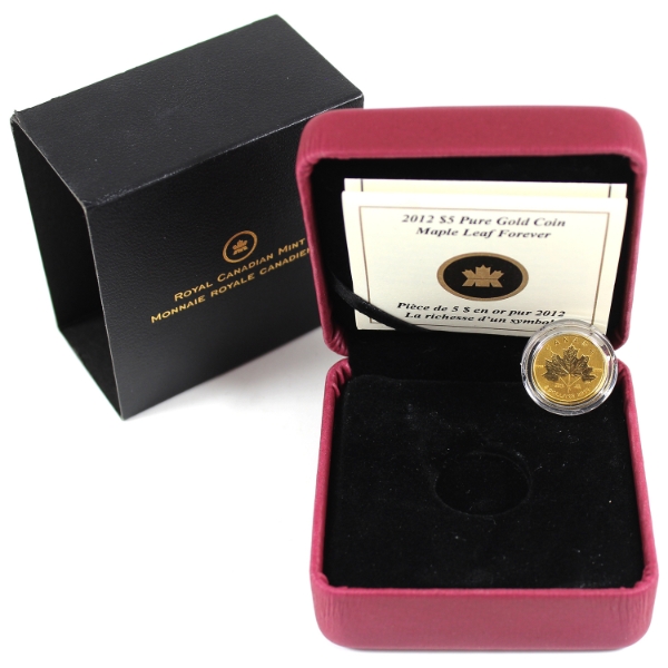 2012 $5 Maple Leaf Forever 1/10oz .9999 Fine Gold (Tax Exempt)