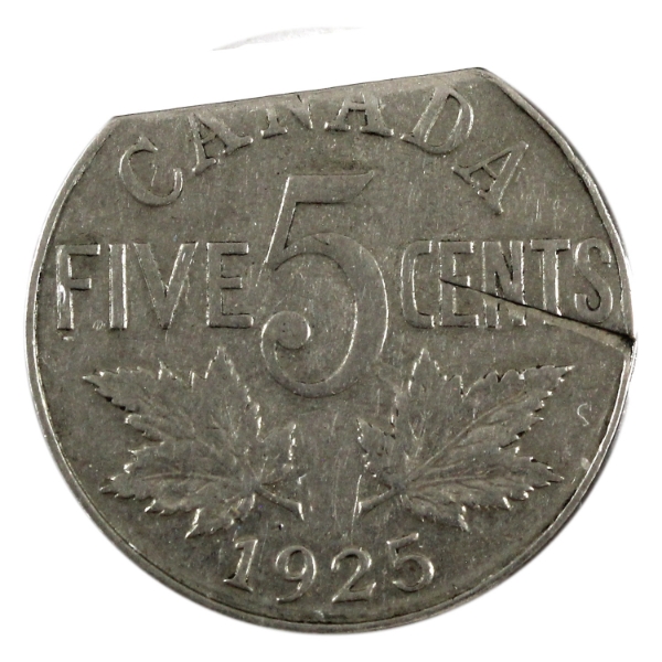 ERROR 5-cent 1925 Clipped Planchet VG