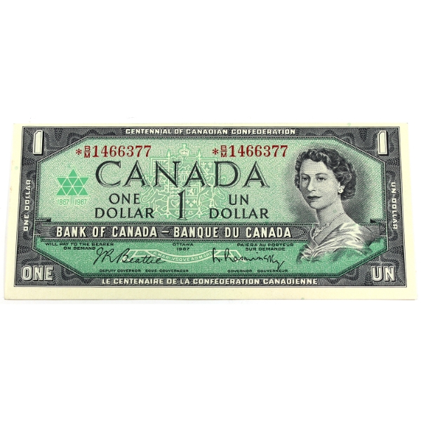 BC-45bA 1967 $1 UNC Beattie-Rasminsky SN:*B/M1466377