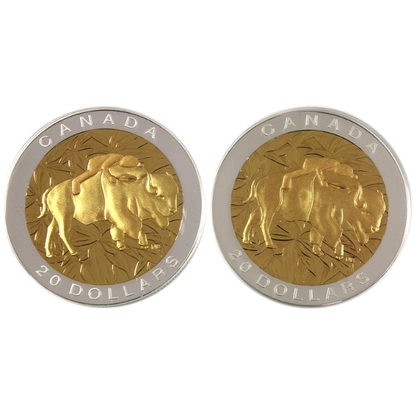 2x 2014 $20 Seven Sacred Teachings: Respect .9999 Fine Silver Coin w/ Selective Gold Plating. 2pcs.