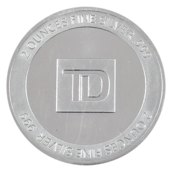 2oz TD Bank .999 Fine Silver Round (Tax Exempt)