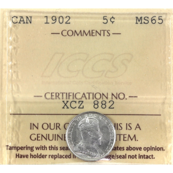 5-cent 1902 ICCS MS65