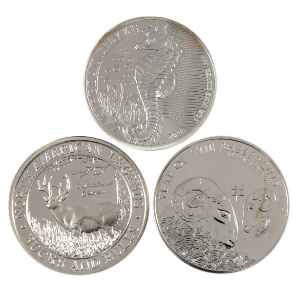 3x 1oz World Assorted .999 Fine Silver Rounds. 3pcs (Tax Exempt)