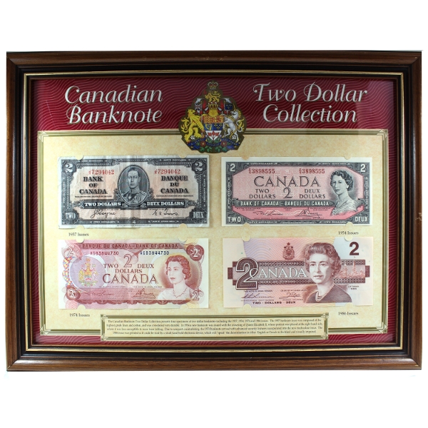 Canadian Banknote Two Dollar Set in Wooden Frame