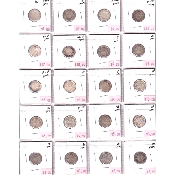 Lot of 20x 10-cent 1909-1935 Filler to VF in Plastic Page. 20pcs