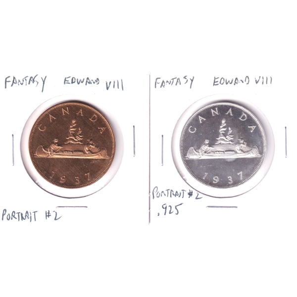 Canada 1937 Fantasy $1 King Edward VIII Tokens Portrait #2 18g 36mm. 2pcs.
