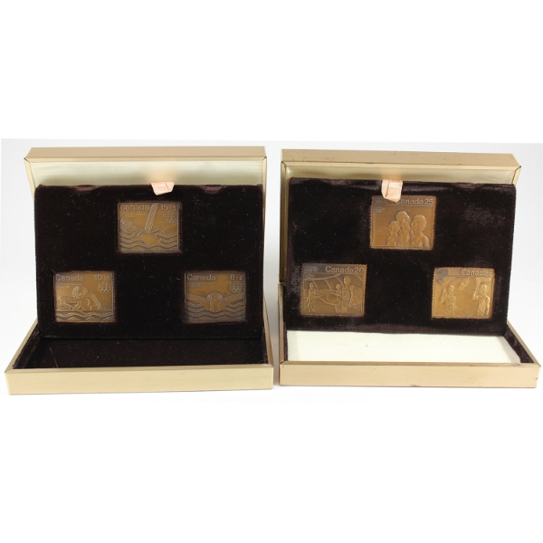 2x 1976 Montreal Olympic Limited Edition Stamp Replica Bronze 3-Piece Sets. 2 sets