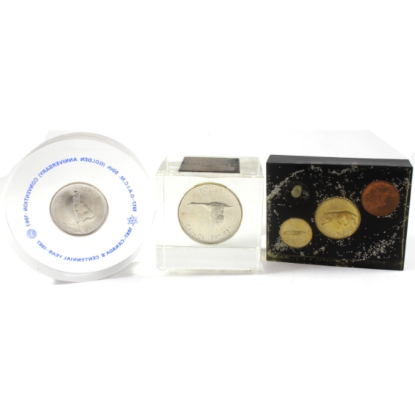 Lot of 3 Lucite Acrylic w/ 1967 Centennial Coins. 3pcs