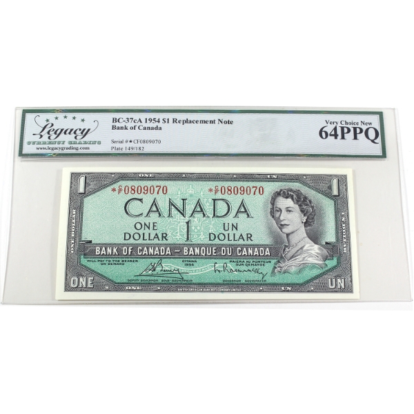 BC-37cA 1954 $1 Legacy CUNC64 PPQ Bouey-Rasminsky *C/F Replacement SN:*C/F0809070
