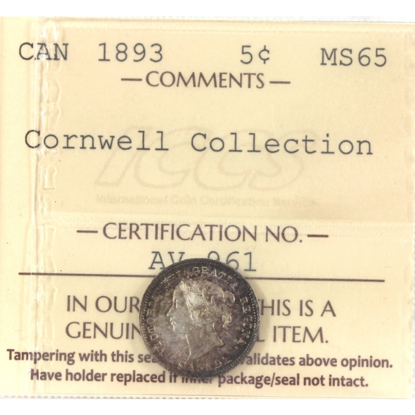 5-cent 1893 ICCS MS65 Cornwell Collection