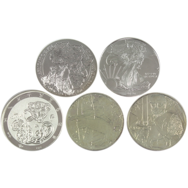 5x 1oz World 2016-2022 Assorted .999 Fine Silver Rounds. 5pcs. (Tax Exempt)