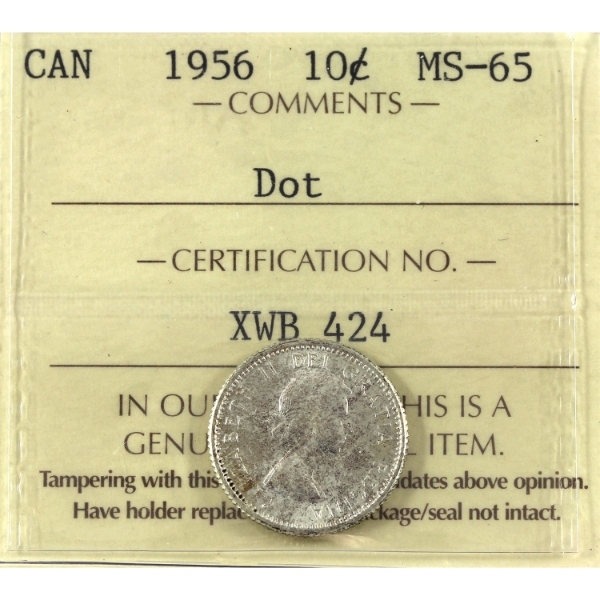 10-cent 1956 Dot ICCS MS65