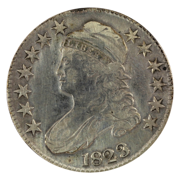 USA Silver 1823 Capped Bust Let Edge Half Dollar Ugly 3 VF-EF (Cleaned)