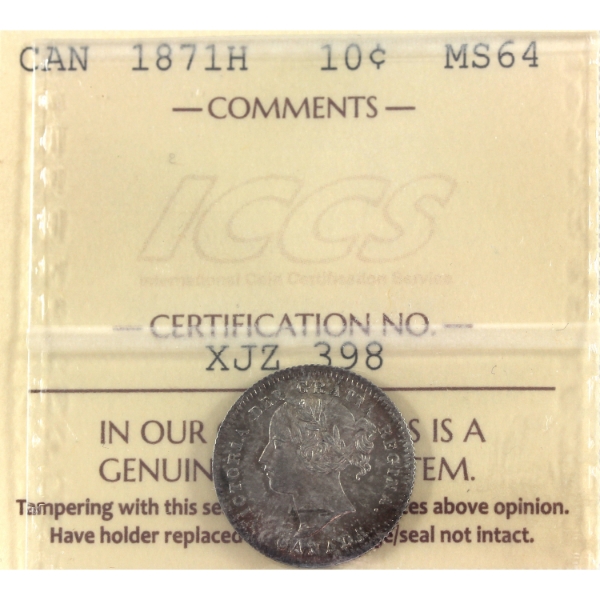 10-cent 1871H 7/7 ICCS MS64