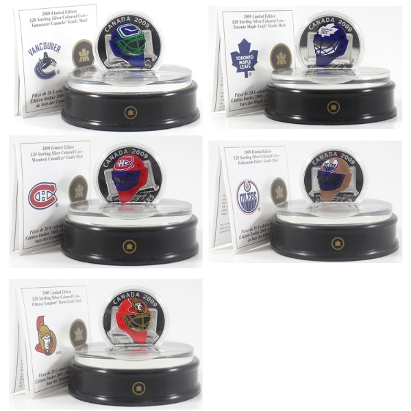 Group Lot 2009 $20 Goalie Mask 27.78g Sterling Silver Coins. 5pcs