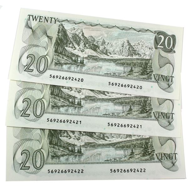 BC-54c-i 1979 $20 Consecutive Thiessen-Crow SN: 56926692420 to "22. 3pcs.