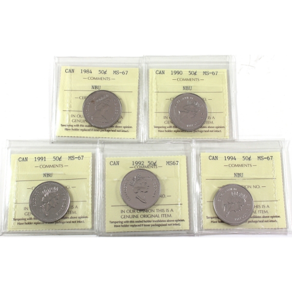50-cent 1984-1994 NBU ICCS MS67. 5pcs.