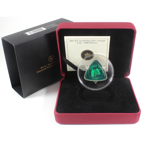2008 50-cent Milk Delivery Sterling Silver Triangle Coin w/ Green Enamel