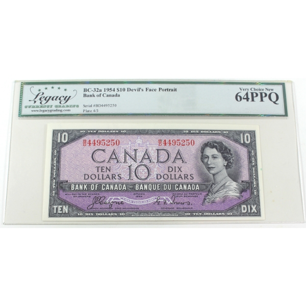 BC-32a 1954 $10 Devil's Face Legacy CUNC64 PPQ Coyne-Towers SN: B/D4495250