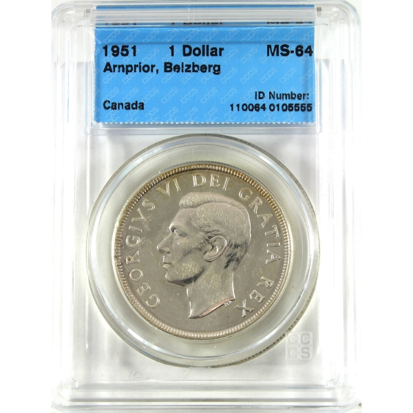 Silver $1 1951 Arnprior CCCS MS64