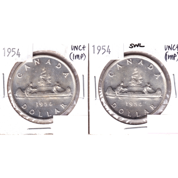 Silver $1 1954 FWL & SWL UNC+ (Impaired). 2pcs.