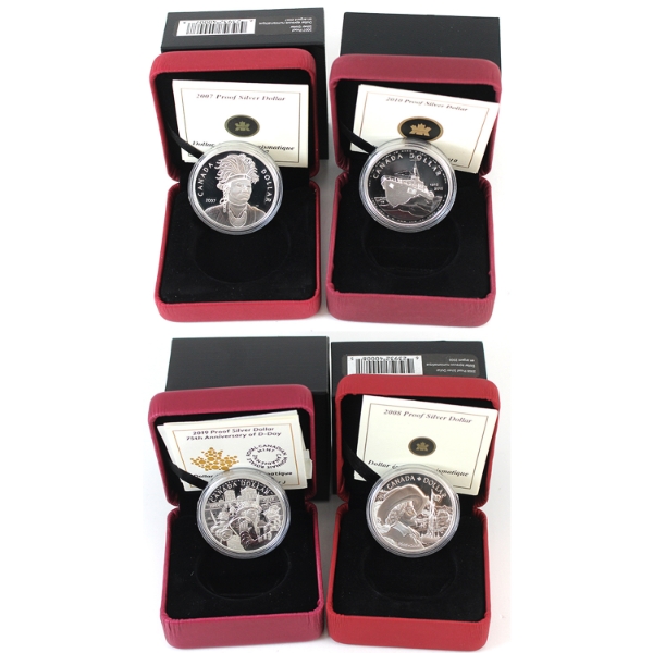 2007-2019 $1 Proof Silver Dollars. 4pcs.