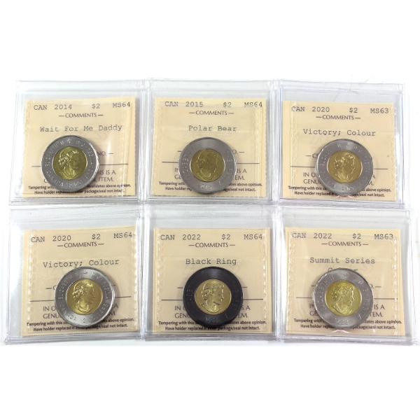 Group Lot of $2 2014-2022 ICCS MS63 to MS64. 6pcs.