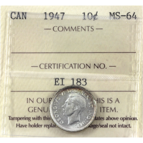 10-cent 1947 ICCS MS64