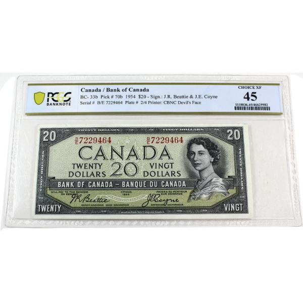 BC-33b 1954 $20 Devil's Face PCGS Choice EF45 Beattie-Coyne SN: B/E7229464