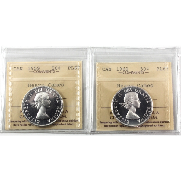 50-cent 1959 & 1960 ICCS PL67 Heavy Cameo. 2pcs.