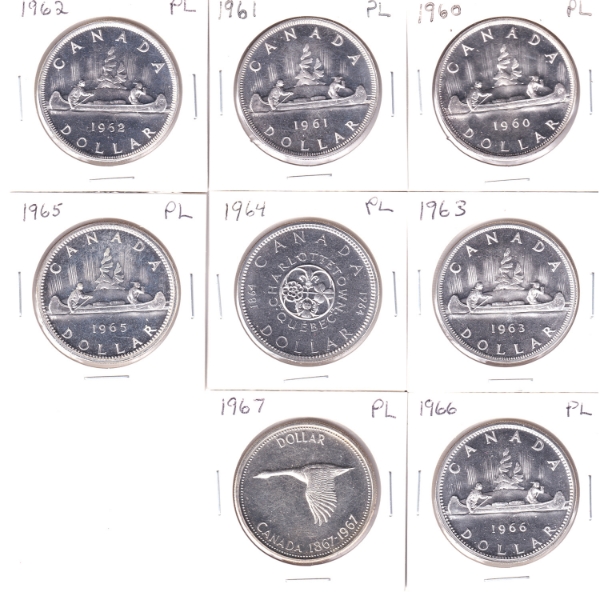 Silver $1 1960-1967 All are PL except 1963. 8pcs.