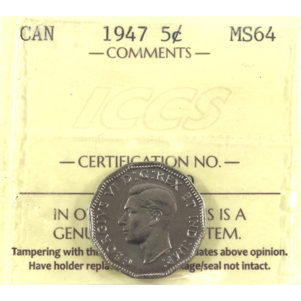 5-cent 1947 ICCS MS64