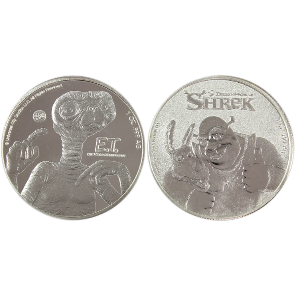 2x 1oz Niue $2 2021 Shrek & 2022 E.T. .999 Fine Silver. 2pcs (Tax Exempt)