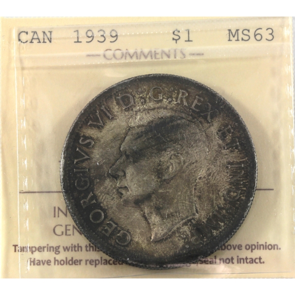 Silver $1 1939 Dbl HP ICCS MS63